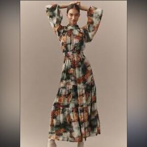 THE SOMERSET ANTHROPOLOGIE 
Long-Sleeve Mock-Neck Chiffon Maxi Dress